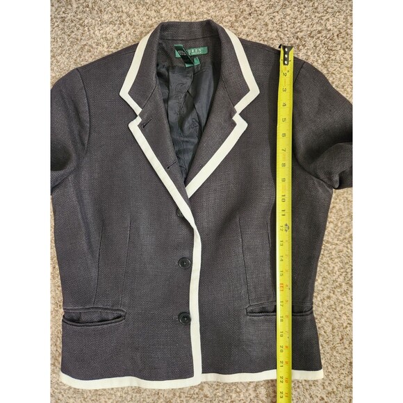 LAUREN RALPH LAUREN Linen Preppy Academia Black and White Trim Blazer Jacket 12 - Picture 6 of 6